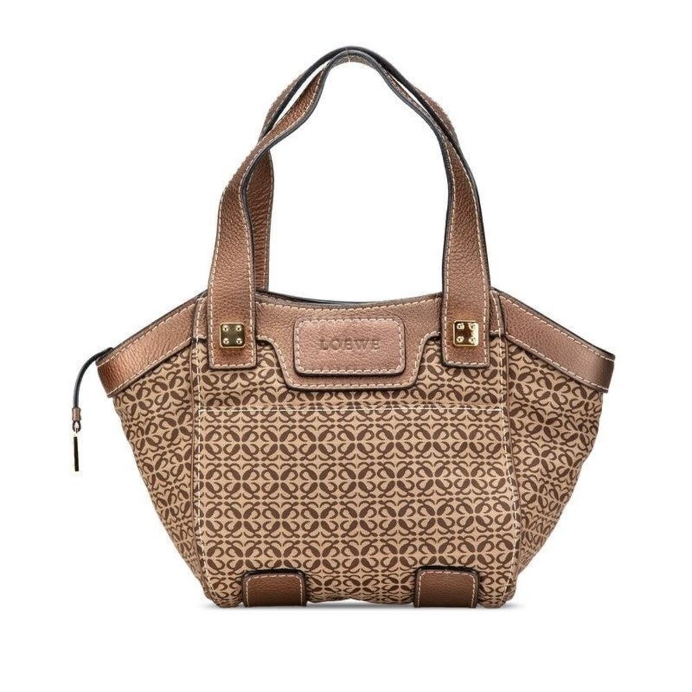 Loewe New Road Line Canvas Leather Handbag Beige